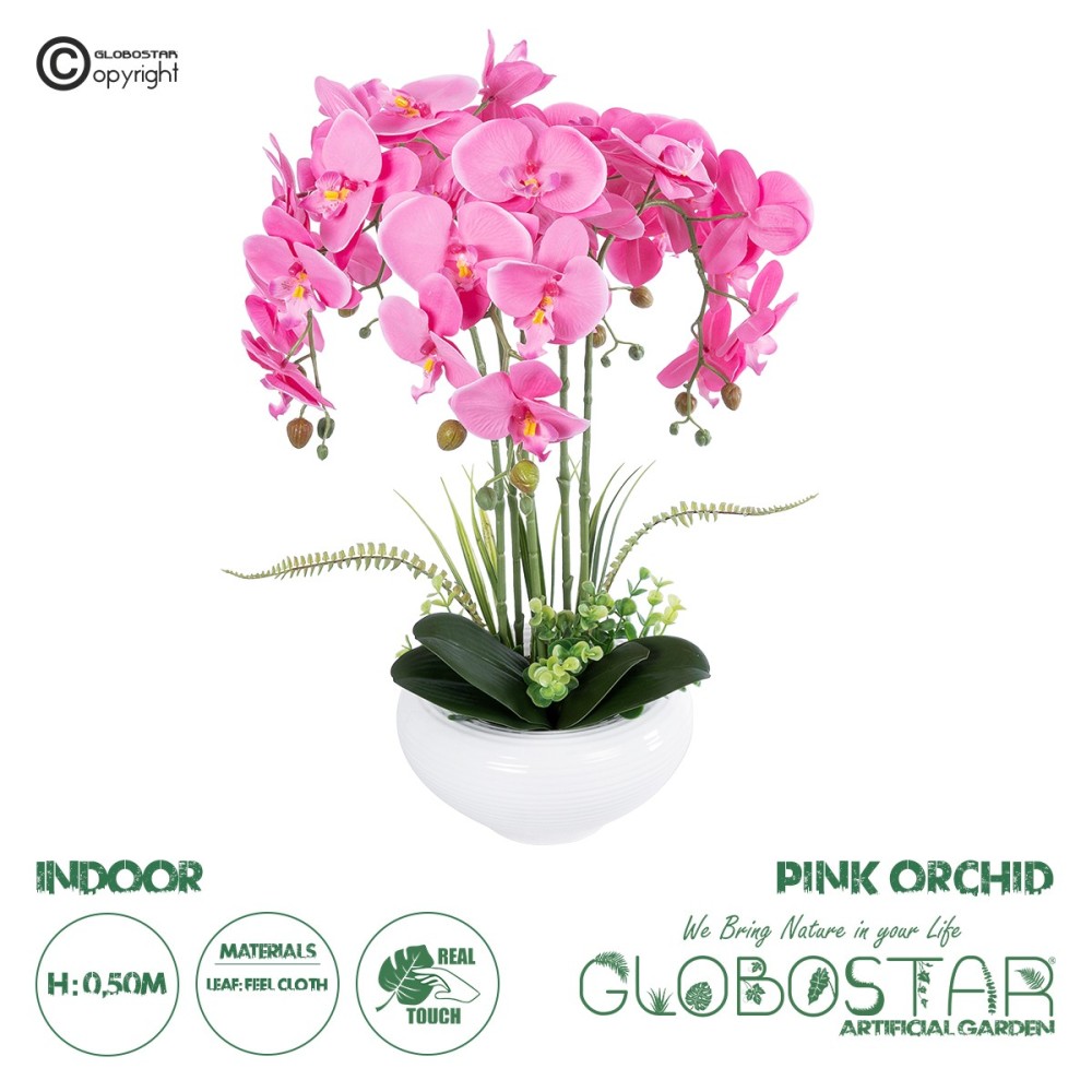 GloboStar® Artificial Garden PINK ORCHID 21124 Διακοσμητικό Φυτό Ροζ Ορχιδέα Υ50cm
